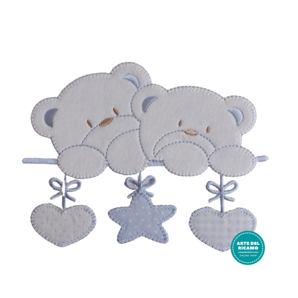 Iron-on Patch - Light Blue Teddy Bears with Star and Hearts